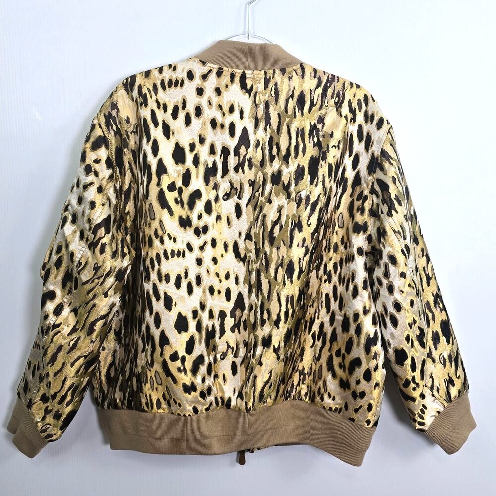 Banana Republic Leopard Metallic Bomber Jacket Black Gold Womens XL NWT - Picture 2 of 12
